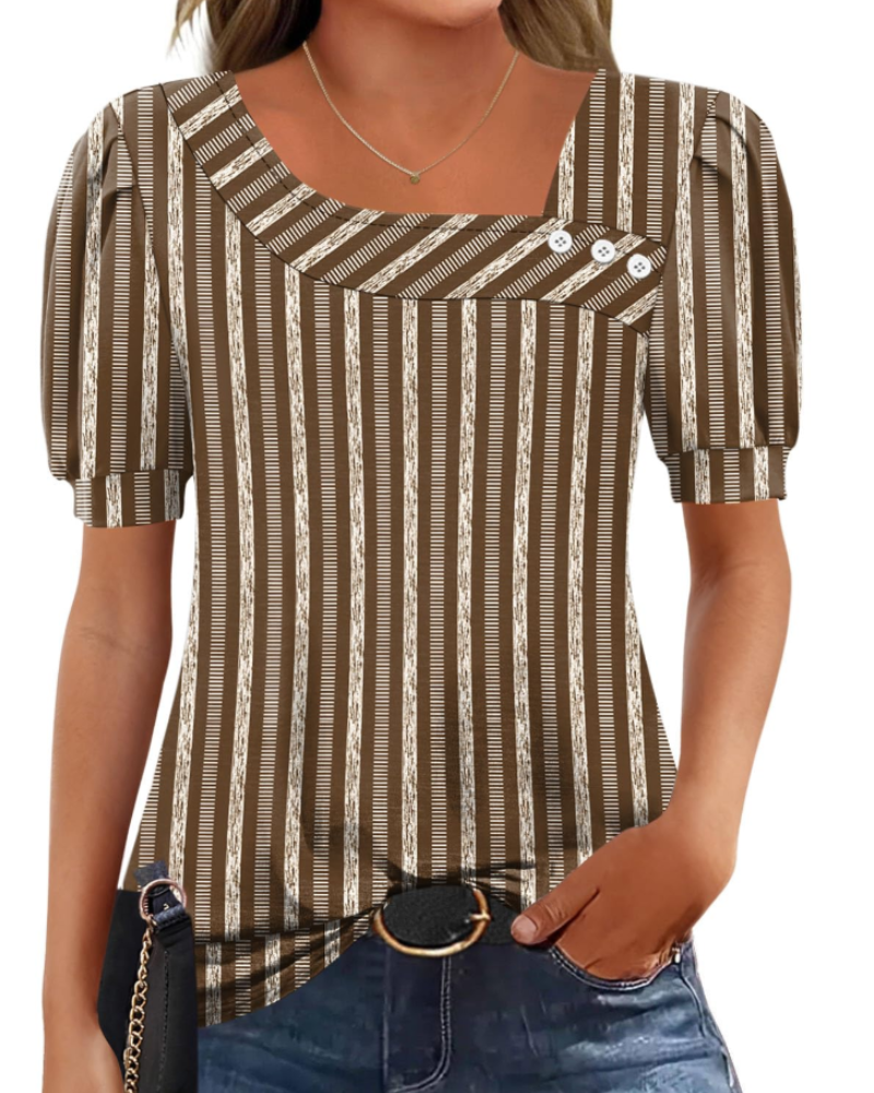 Samira Top Donna – Blusa Scollo Quadrato Asymétrique Boutonnée, Maniche Corte Eleganti