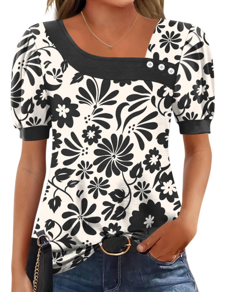 Samira Top Donna – Blusa Scollo Quadrato Asymétrique Boutonnée, Maniche Corte Eleganti