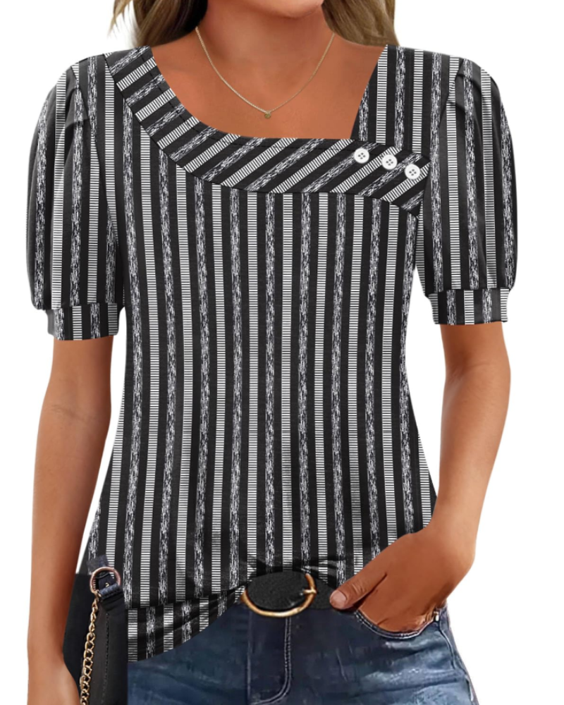 Samira Top Donna – Blusa Scollo Quadrato Asymétrique Boutonnée, Maniche Corte Eleganti