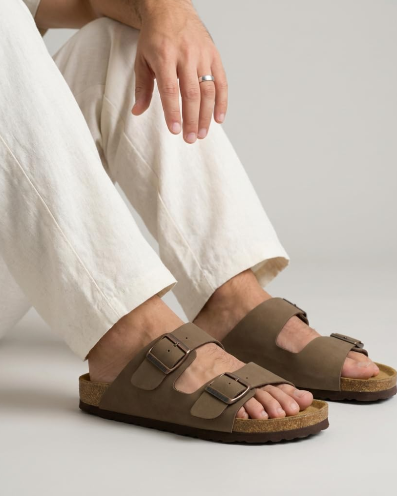 Knoah Sandali Uomo – Slides Comfort con Semelle Liège & Double Boucle Réglable