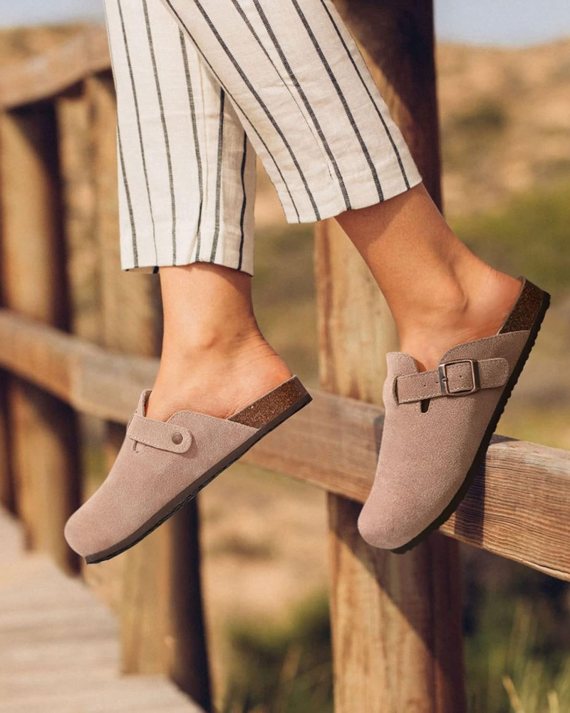 Zona Sabots Donna – Mules in Daim Véritable con Semelle Liège & Supporto Plantare