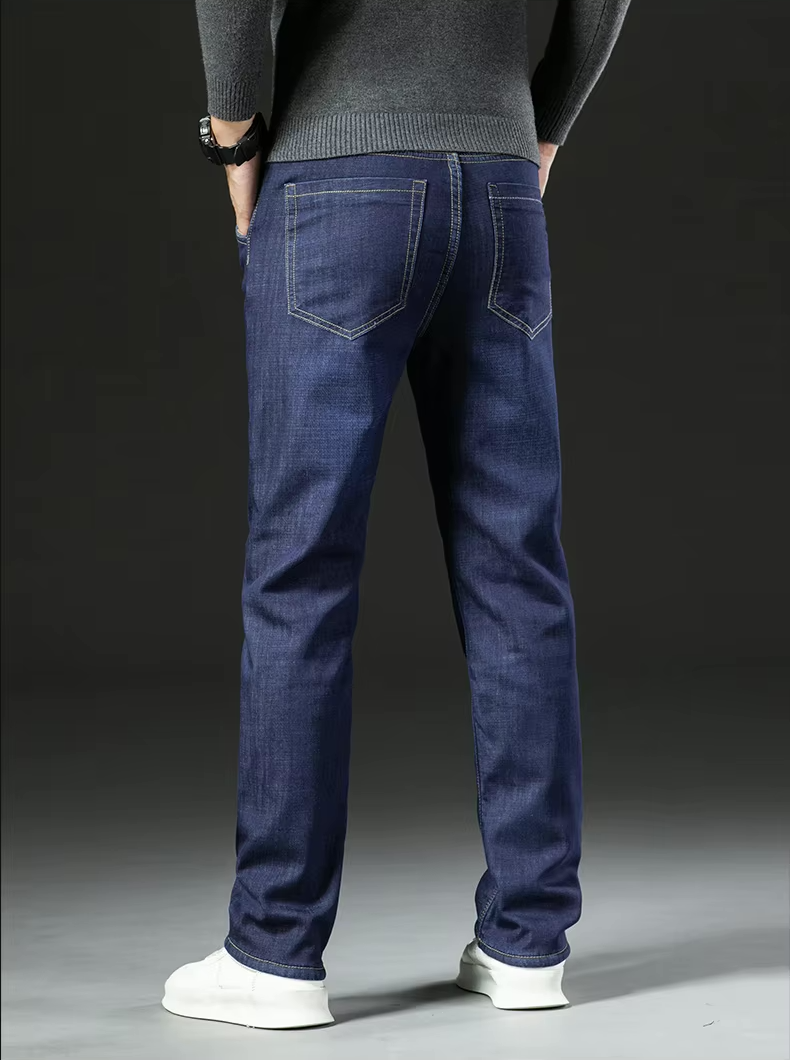 René Jeans Uomo Doublé Polaire – Pantalone Denim Caldo Slim Fit per l’Inverno