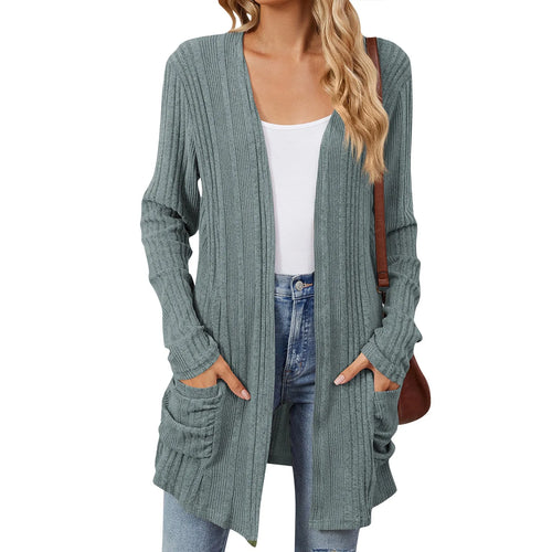 Isabelle Cardigan Long Donna – Cardigan Tricot a coste Ouvert con Tasche & Linea Casual