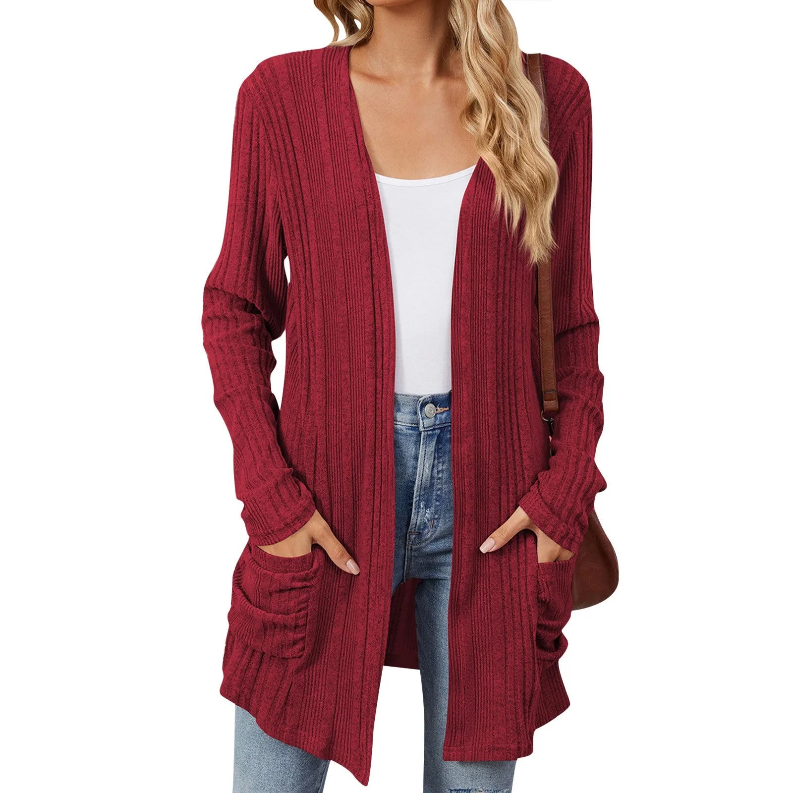 Isabelle Cardigan Long Donna – Cardigan Tricot Côtelé Ouvert con Tasche & Linea Casual