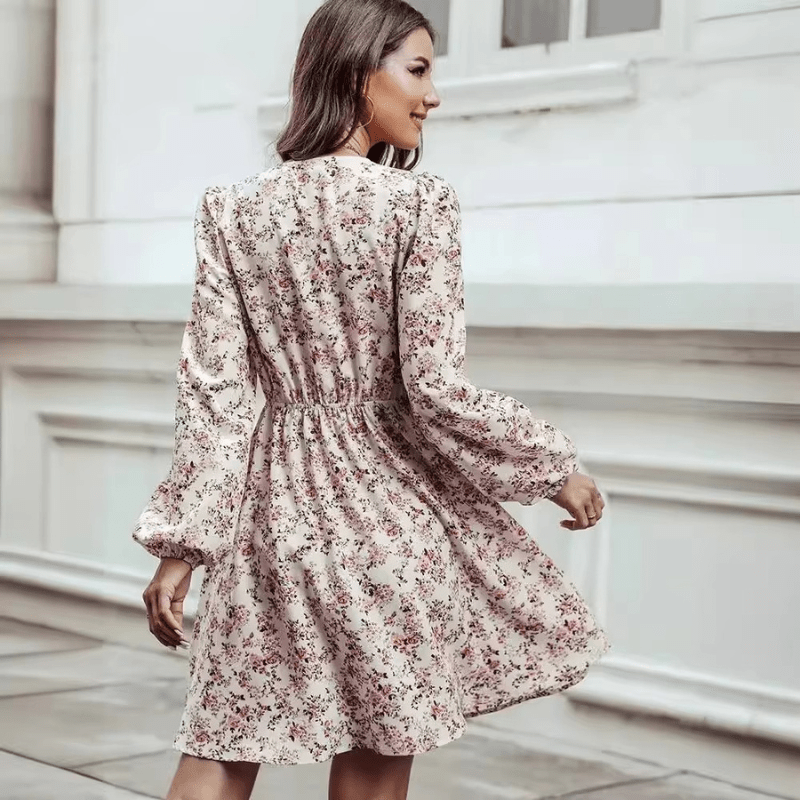 Selina Abito Mini Donna – Stampa Floral Romantique con Scollo a V e Linea Ajustée e Fluida
