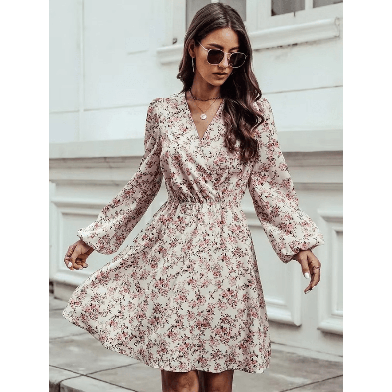 Selina Abito Mini Donna – Stampa Floral Romantique con Scollo a V e Linea Ajustée e Fluida