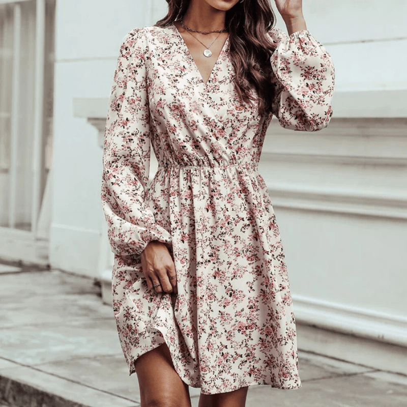 Selina Abito Mini Donna – Stampa Floral Romantique con Scollo a V e Linea Ajustée e Fluida