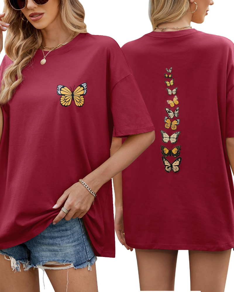 Sloane T-Shirt Oversize Donna – Tee Vintage in Cotone con Stampa Papillon & Vestibilità Morbida