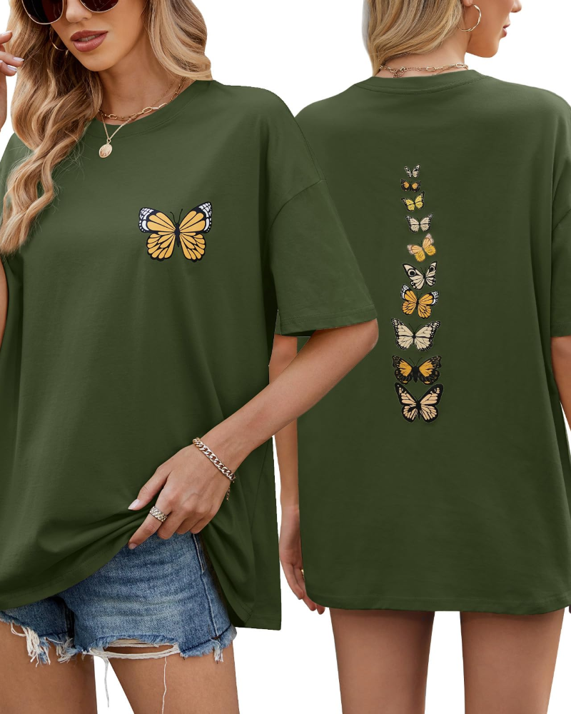Sloane T-Shirt Oversize Donna – Tee Vintage in Cotone con Stampa Papillon & Vestibilità Morbida