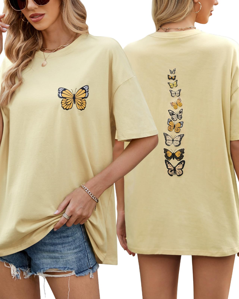 Sloane T-Shirt Oversize Donna – Tee Vintage in Cotone con Stampa Papillon & Vestibilità Morbida
