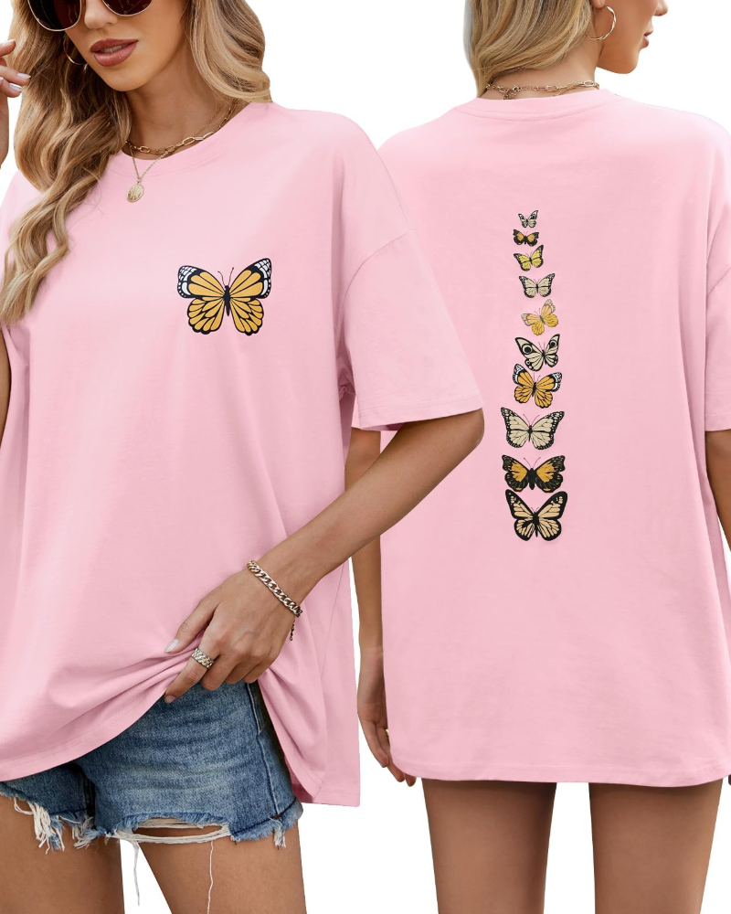 Sloane T-Shirt Oversize Donna – Tee Vintage in Cotone con Stampa Papillon & Vestibilità Morbida