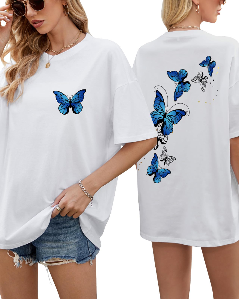 Sloane T-Shirt Oversize Donna – Tee Vintage in Cotone con Stampa Papillon & Vestibilità Morbida