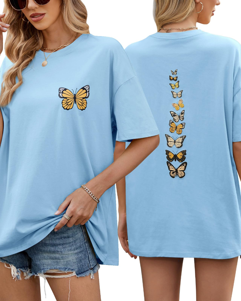 Sloane T-Shirt Oversize Donna – Tee Vintage in Cotone con Stampa Papillon & Vestibilità Morbida