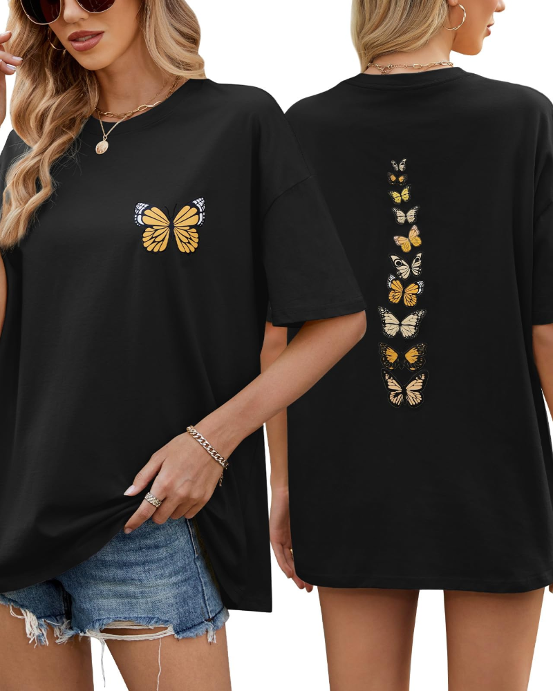 Sloane T-Shirt Oversize Donna – Tee Vintage in Cotone con Stampa Papillon & Vestibilità Morbida