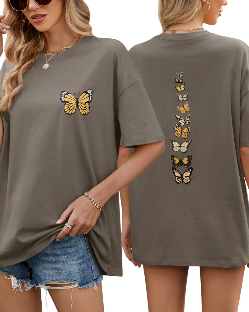 Sloane T-Shirt Oversize Donna – Tee Vintage in Cotone con Stampa Papillon & Vestibilità Morbida