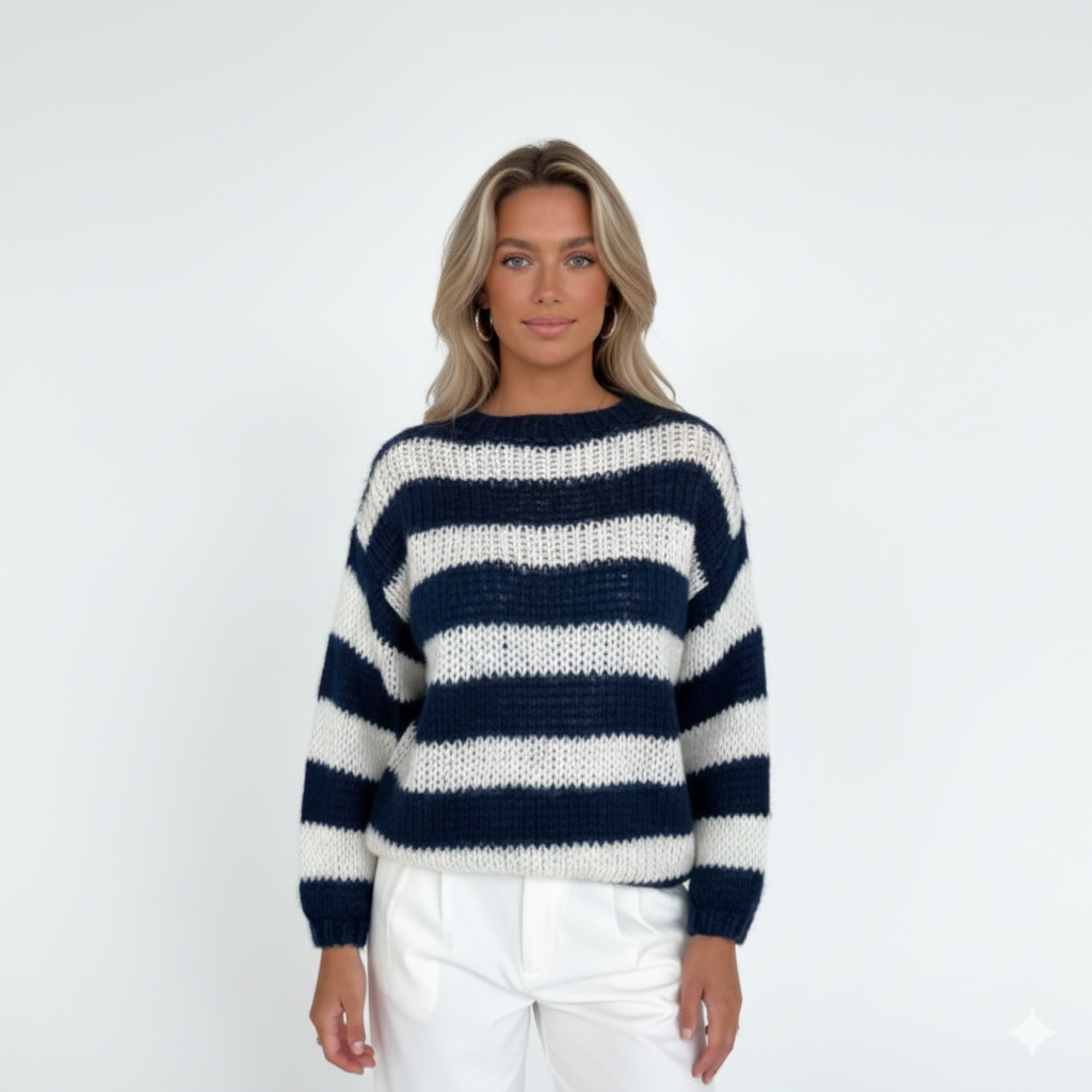 Tes Maglione Rayé Oversize Donna – Tricot Morbido con Vestibilità Ampia, Girocollo & Style Confortevole
