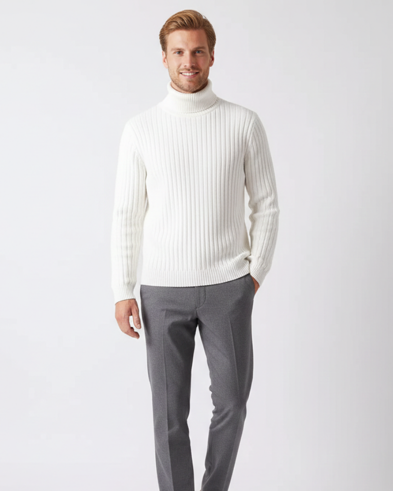 Dettaglio maglia a coste — maglione dolcevita uomo
