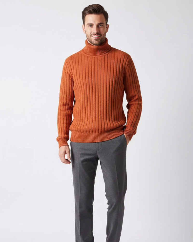 Maglione Dolcevita Uomo in maglia a coste, modello James — vista 5