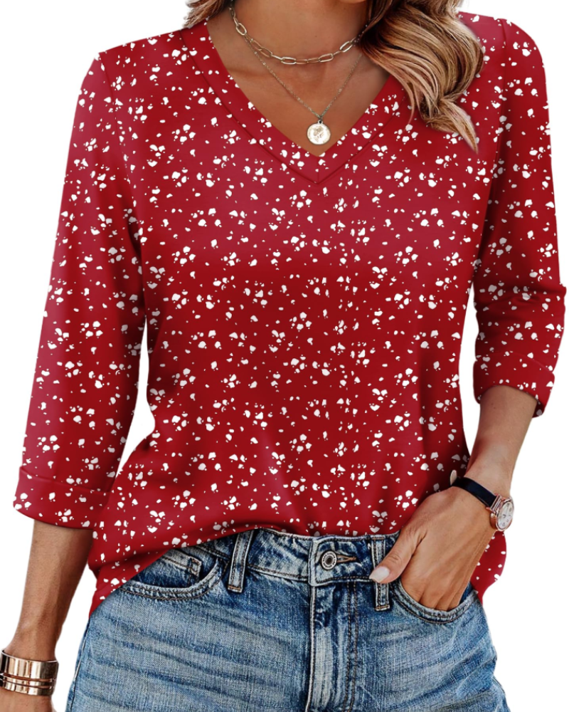 Indie Tunique Donna – Top Scollo a V Manches 3/4 Vestibilità Morbida Basique & Confortevole
