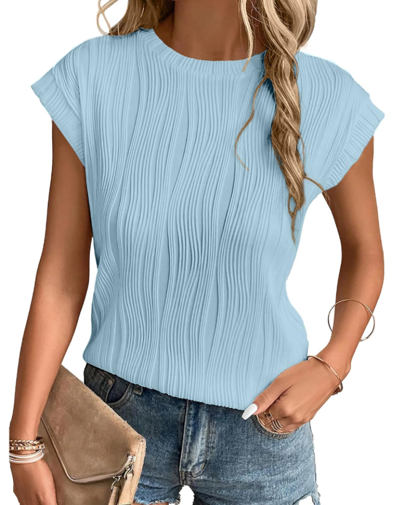 Zuri T-Shirt Donna – Top Maglia Texturée Manches Chauve-Souris & Vestibilità Morbida Chic