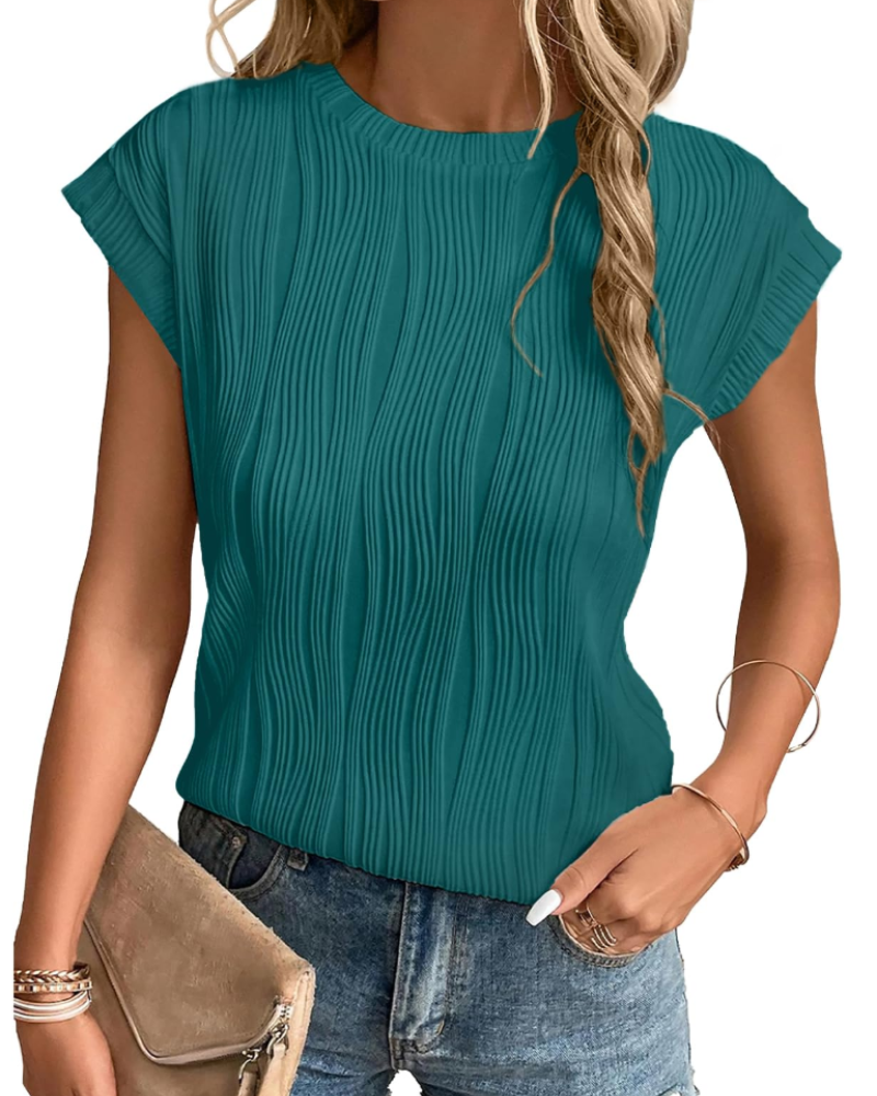 Zuri T-Shirt Donna – Top Maglia Texturée Manches Chauve-Souris & Vestibilità Morbida Chic