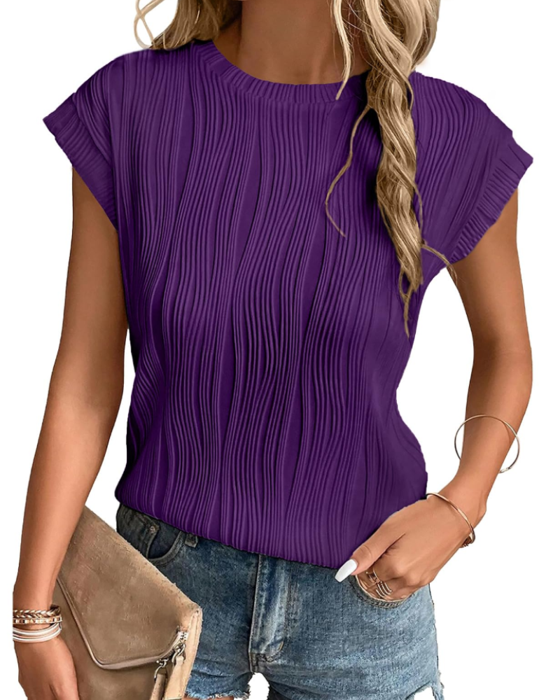 Zuri T-Shirt Donna – Top Maglia Texturée Manches Chauve-Souris & Vestibilità Morbida Chic