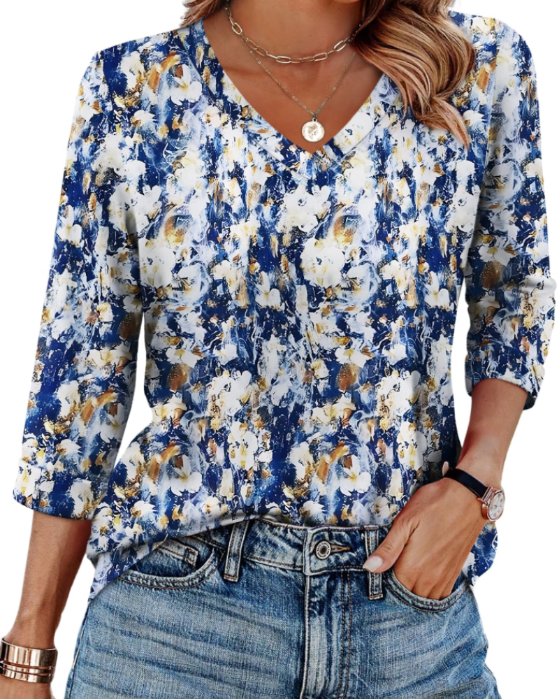 Indie Tunique Donna – Top Scollo a V Manches 3/4 Vestibilità Morbida Basique & Confortevole