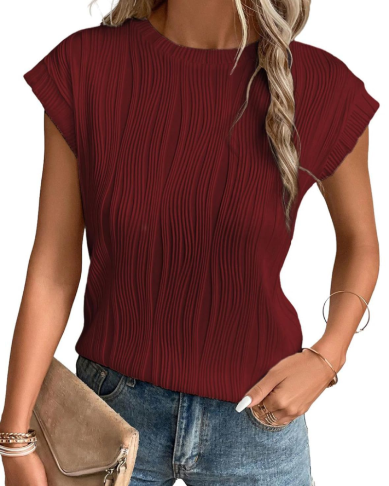 Zuri T-Shirt Donna – Top Maglia Texturée Manches Chauve-Souris & Vestibilità Morbida Chic
