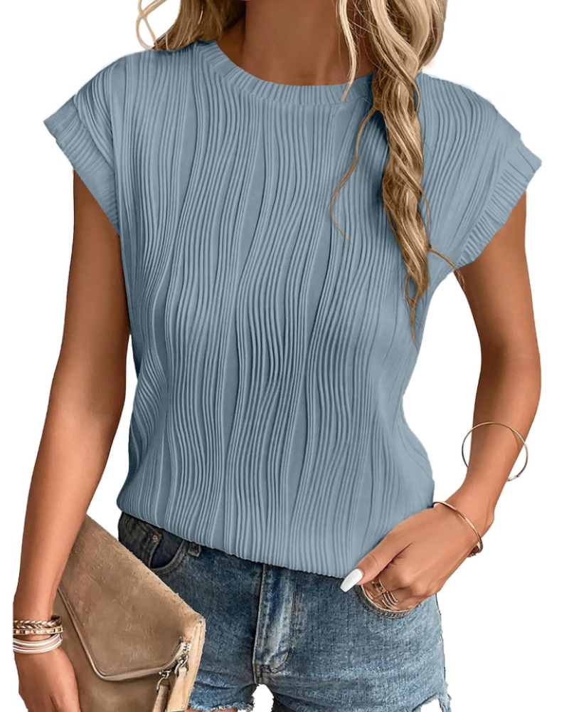 Zuri T-Shirt Donna – Top Maglia Texturée Manches Chauve-Souris & Vestibilità Morbida Chic