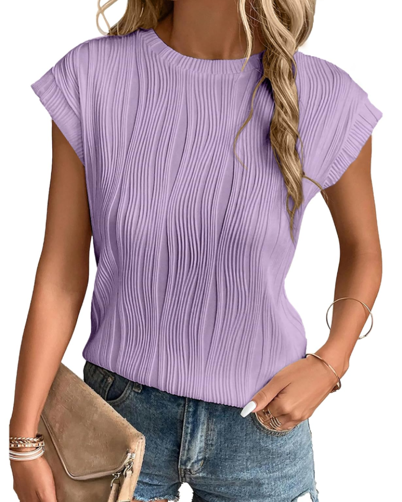 Zuri T-Shirt Donna – Top Maglia Texturée Manches Chauve-Souris & Vestibilità Morbida Chic