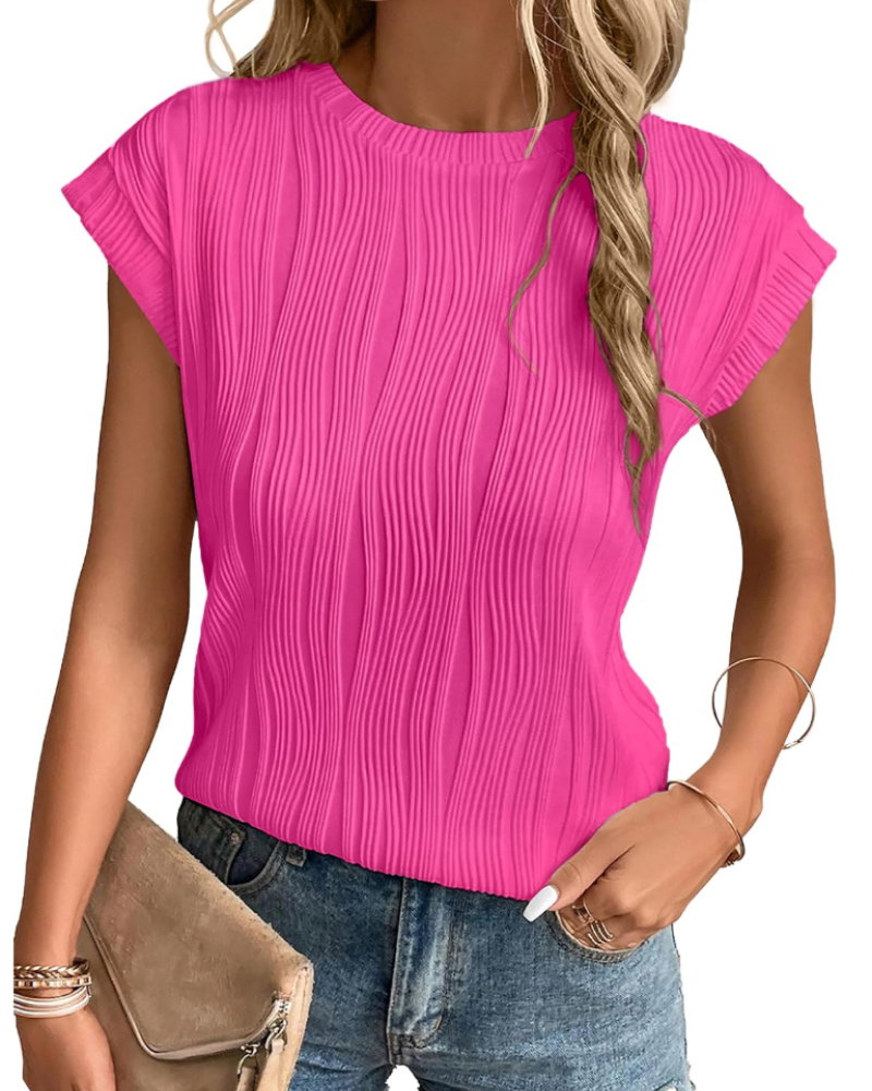 Zuri T-Shirt Donna – Top Maglia Texturée Manches Chauve-Souris & Vestibilità Morbida Chic