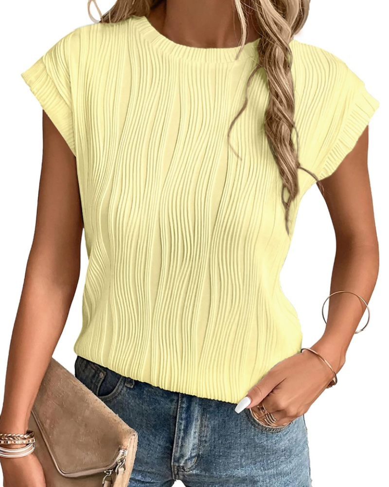 Zuri T-Shirt Donna – Top Maglia Texturée Manches Chauve-Souris & Vestibilità Morbida Chic