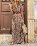 Robe Longue Donna Sanne – Abito Bohémien d’Estate con Stampa Ibiza, Col in V & Vita Elastica