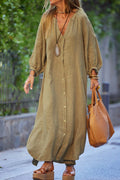 Robe Donna Veanna – Elegante Abito a Maniche Lunghe con Col in V & Boutonnage