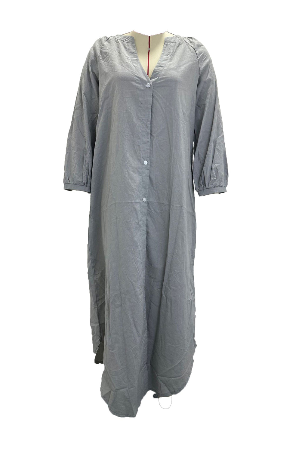 Robe Donna Veanna – Elegante Abito a Maniche Lunghe con Col in V & Boutonnage