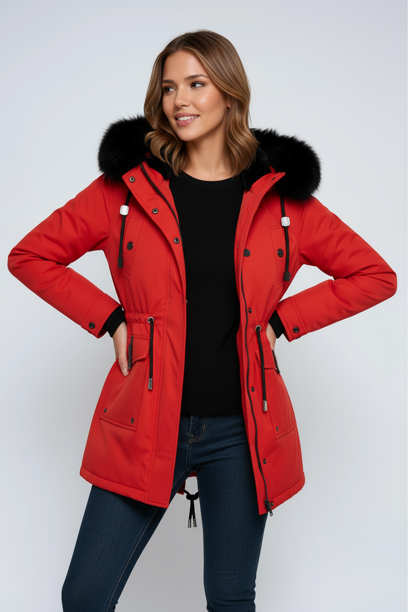Leonor Parka Donna d’Inverno – Capuche con Col in Fausse Fourrure & Taille Regolabile