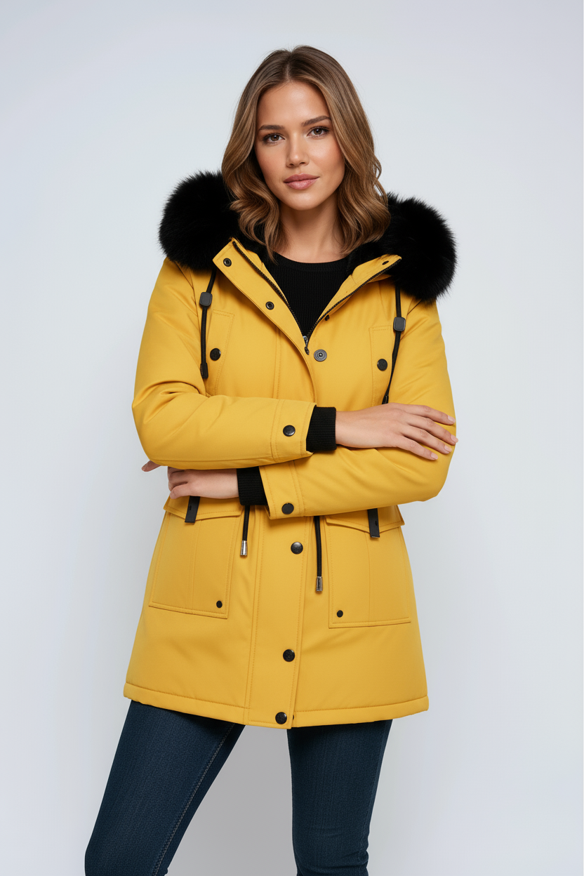 Leonor Parka Donna d’Inverno – Capuche con Col in Fausse Fourrure & Taille Regolabile