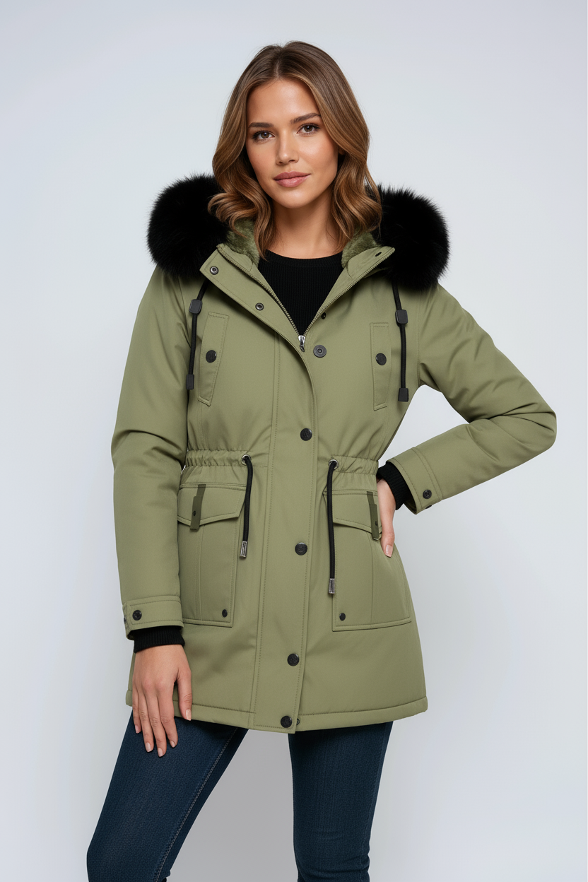 Leonor Parka Donna d’Inverno – Capuche con Col in Fausse Fourrure & Taille Regolabile