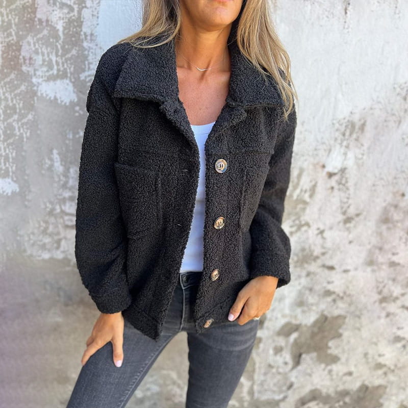 Manteau Donna Joanna in Lana Mélangée per l’Automne – Cappotto Elegante a Boutons con Col a Revers