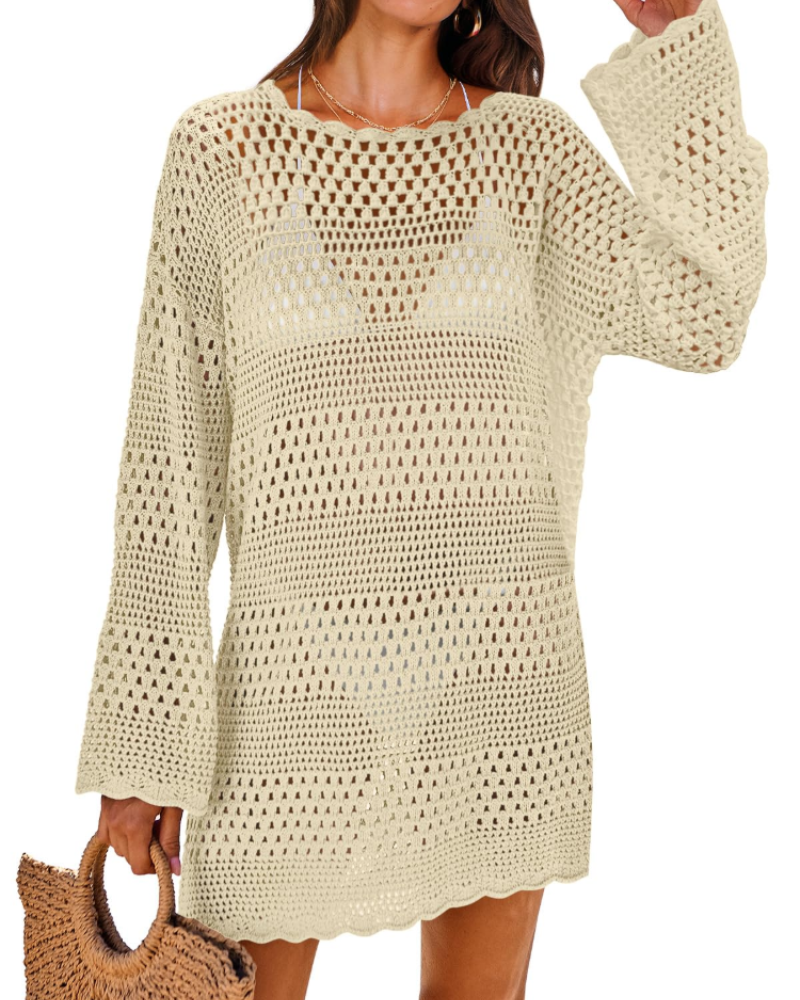 Vianney Abito di Plage Donna – Abito Crochet Transparente, Cover-Up Maglia Estate Elegante