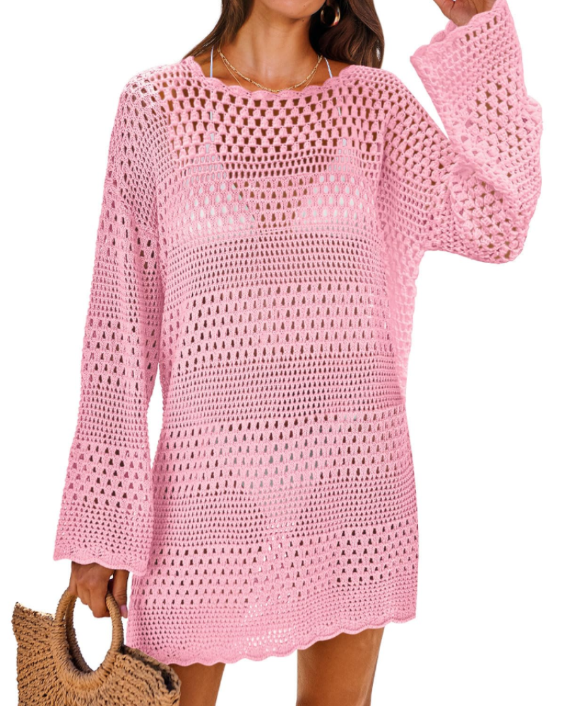 Vianney Abito di Plage Donna – Abito Crochet Transparente, Cover-Up Maglia Estate Elegante