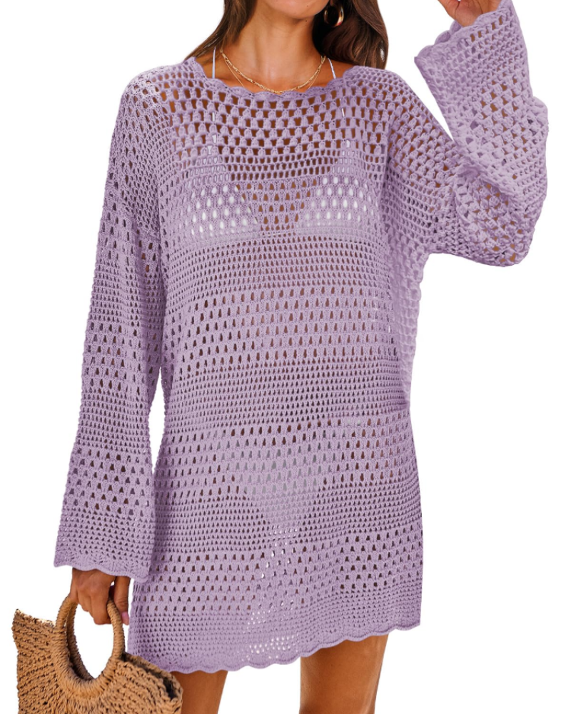Vianney Abito di Plage Donna – Abito Crochet Transparente, Cover-Up Maglia Estate Elegante