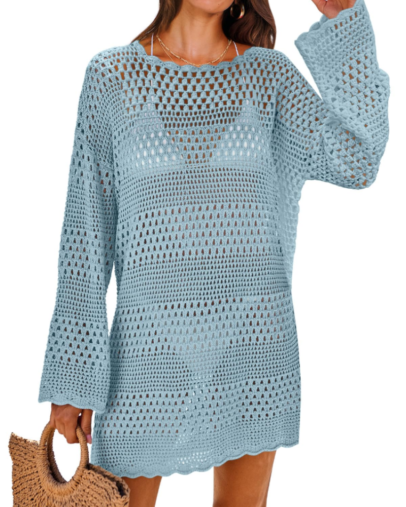 Vianney Abito di Plage Donna – Abito Crochet Transparente, Cover-Up Maglia Estate Elegante
