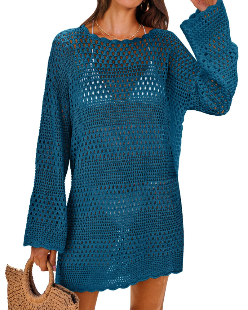 Vianney Abito di Plage Donna – Abito Crochet Transparente, Cover-Up Maglia Estate Elegante