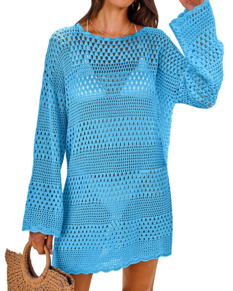 Vianney Abito di Plage Donna – Abito Crochet Transparente, Cover-Up Maglia Estate Elegante