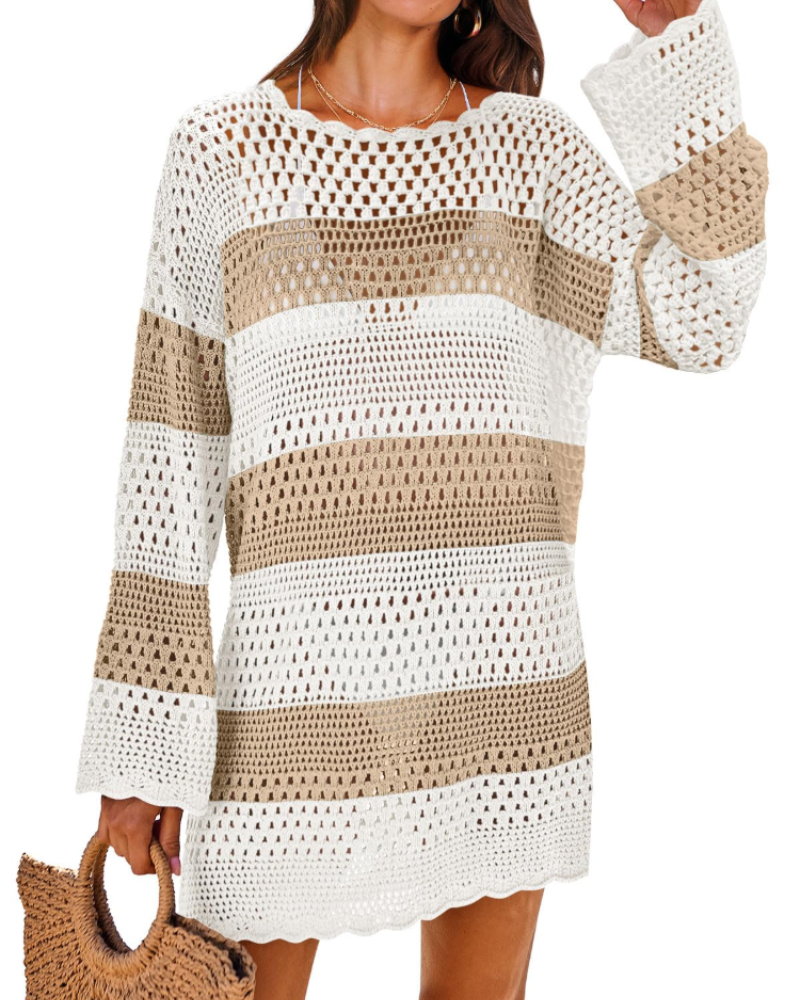 Vianney Abito di Plage Donna – Abito Crochet Transparente, Cover-Up Maglia Estate Elegante