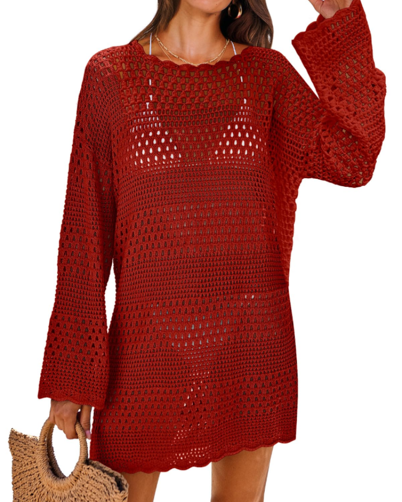 Vianney Abito di Plage Donna – Abito Crochet Transparente, Cover-Up Maglia Estate Elegante