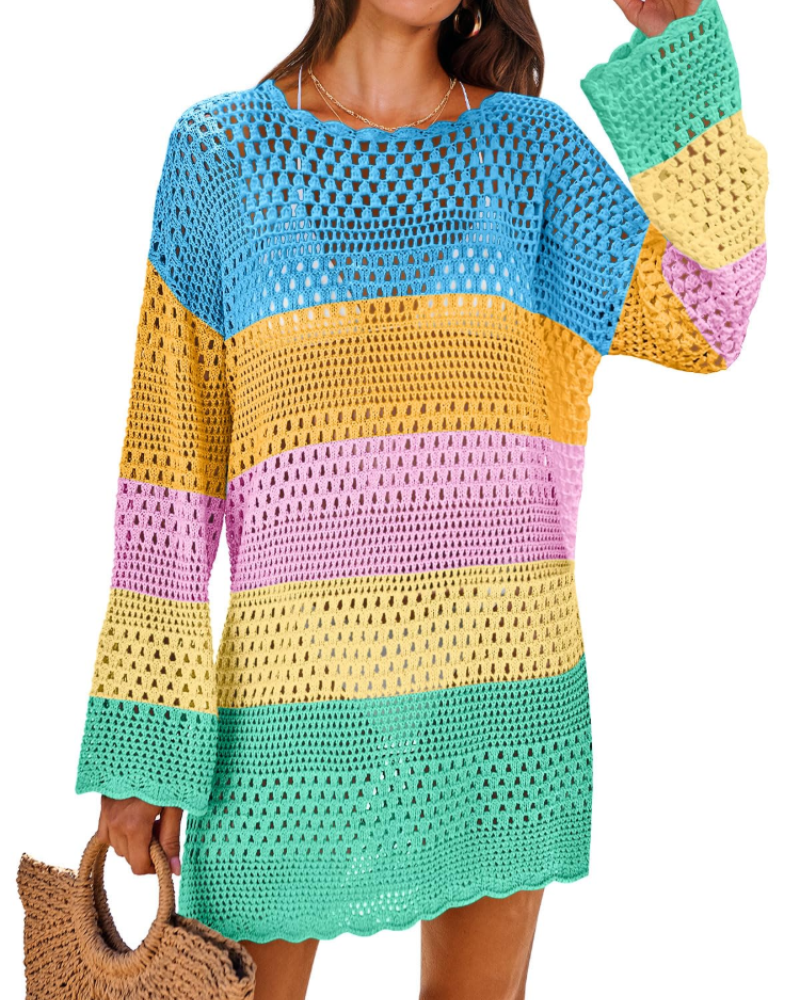 Vianney Abito di Plage Donna – Abito Crochet Transparente, Cover-Up Maglia Estate Elegante