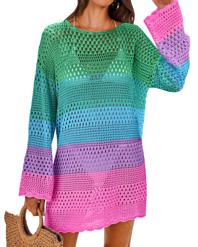 Vianney Abito di Plage Donna – Abito Crochet Transparente, Cover-Up Maglia Estate Elegante