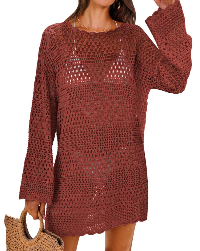 Vianney Abito di Plage Donna – Abito Crochet Transparente, Cover-Up Maglia Estate Elegante